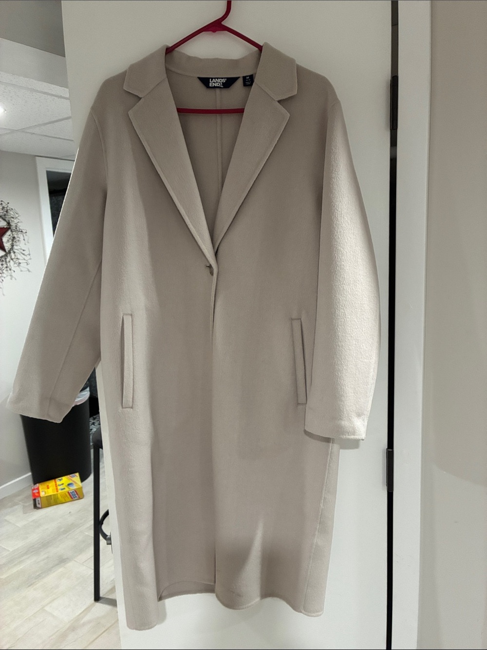 Lands' End Women's Single-Button Wool-Blend Coat in Light Taupe